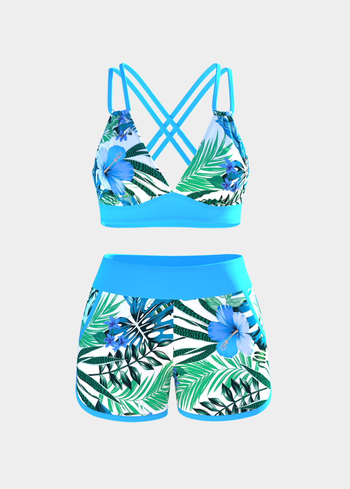 Blue Mid Waisted Tummy Coverage Floral Print Tankini Set | picture 
