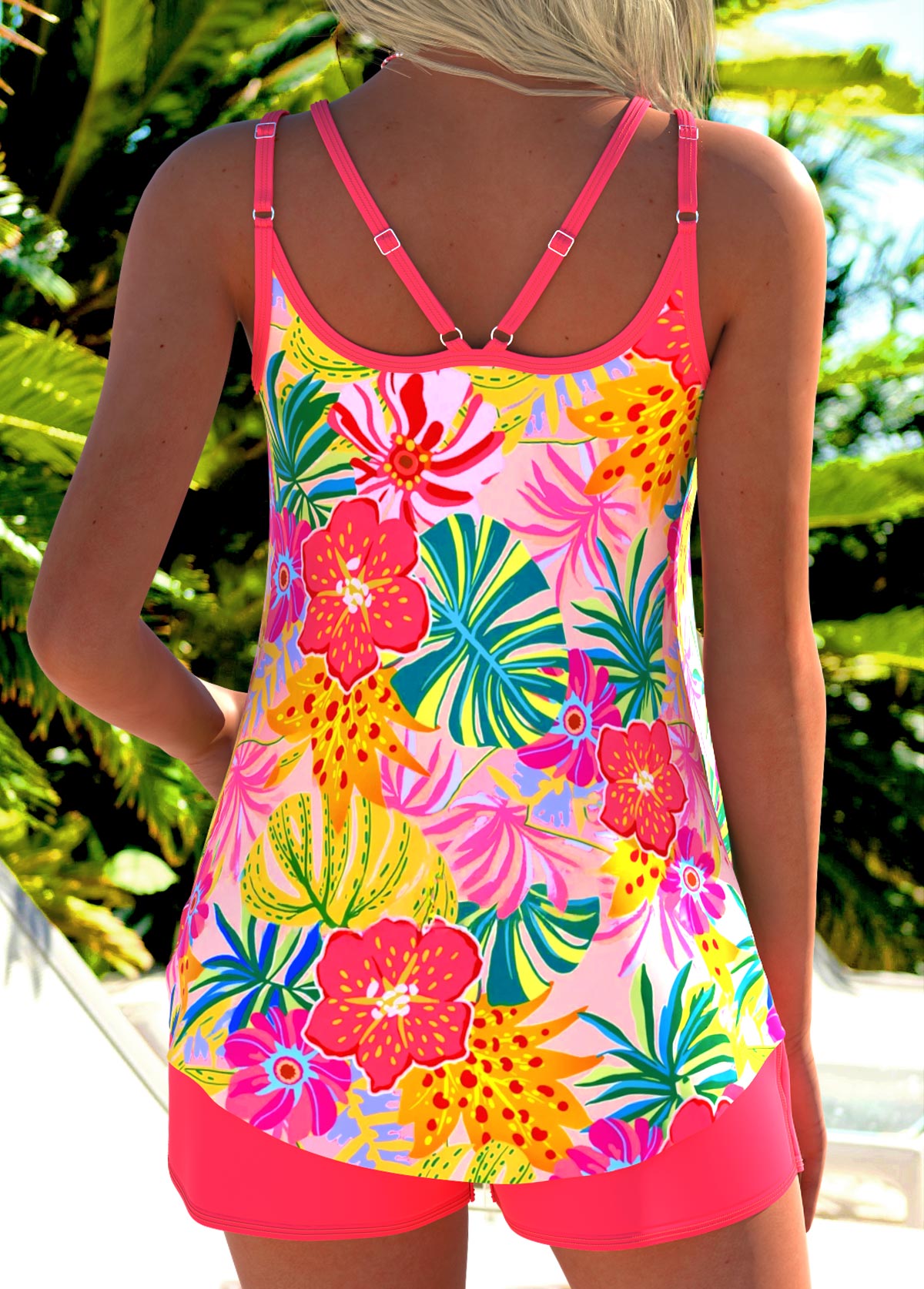 Coral Mid Waisted Curved Hem Tankini Set | picture 