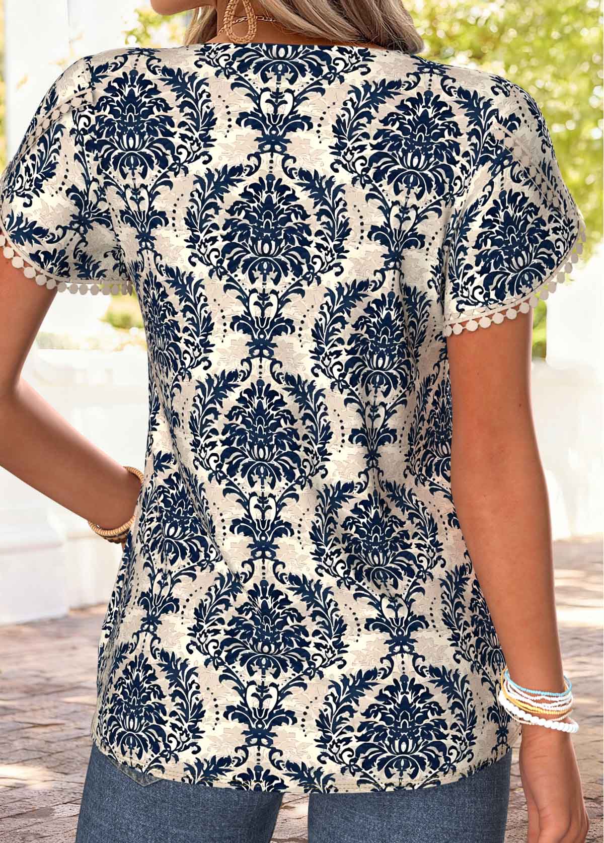 Multi Color Tribal Print Patchwork Short Sleeve T Shirt | picture 