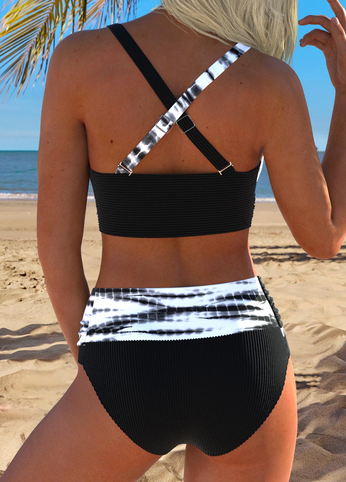 Black Mid Waisted Push Up/supportive/enhance Bust Bikini Set | picture 