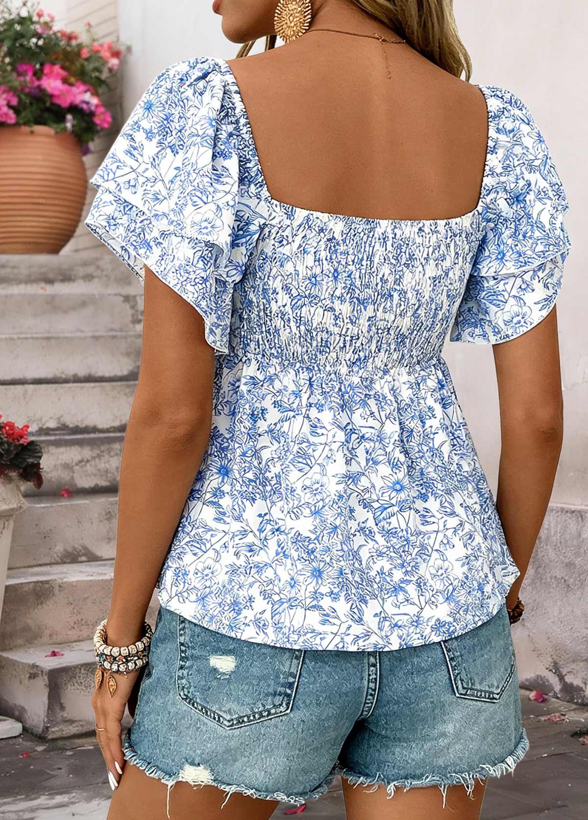 Light Blue Ditsy Floral Print Peplum T Shirt | picture 
