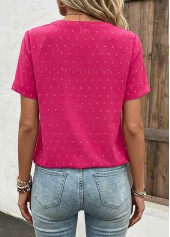 Hot Pink Button Short Sleeve Split Neck Blouse | thumb picture 