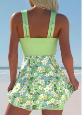 Surplice Mid Waisted Floral Print Light Green Tankini Set | thumb picture 