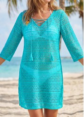 Jacquard V Neck Cyan Cover Up | thumb picture 