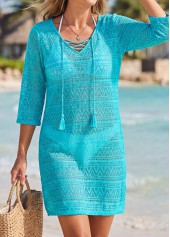 Jacquard V Neck Cyan Cover Up | thumb picture 