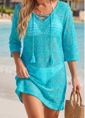 Jacquard V Neck Cyan Cover Up | thumb picture 