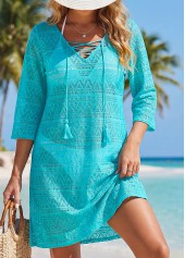 Jacquard V Neck Cyan Cover Up