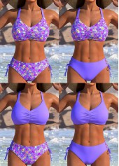 High Waist Reversible Purple Blue Bikini Set