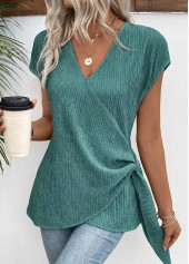 Mint Green Peplum Short Sleeve V Neck T Shirt