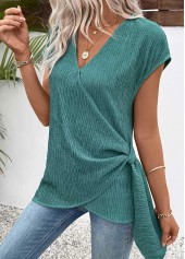 Mint Green Peplum Short Sleeve V Neck T Shirt | thumb picture 