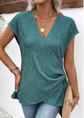 Mint Green Peplum Short Sleeve V Neck T Shirt | thumb picture 