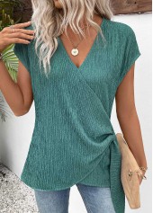 Mint Green Peplum Short Sleeve V Neck T Shirt | thumb picture 