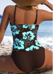 Mid Waisted Floral Print Dark Coffee Tankini Set | thumb picture 