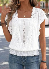 Raw White Layered Short Sleeve Square Neck Blouse | thumb picture 