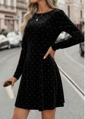 Black Tummy Coverage Short Long Sleeve Boat Neck Dress | thumb picture 