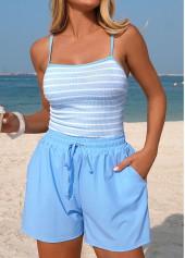 Light Blue Tummy Coverage One Piece Swimwear and Shorts