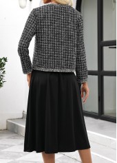 Black Tummy Coverage Plaid Long Sleeve Dress and Cardigan | thumb picture 