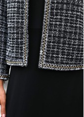 Black Tummy Coverage Plaid Long Sleeve Dress and Cardigan | thumb picture 