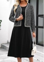 Black Tummy Coverage Plaid Long Sleeve Dress and Cardigan | thumb picture 