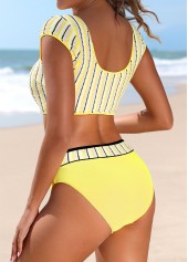 Yellow Mid Waisted Patchwork Striped Bikini Set | thumb picture 