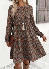 Multi Color Ditsy Floral Print Short Long Sleeve Dress
