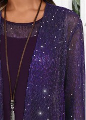 Dark Purple Tummy Coverage Long Sleeve Dress and Cardigan | thumb picture 