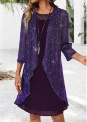 Dark Purple Tummy Coverage Long Sleeve Dress and Cardigan | thumb picture 