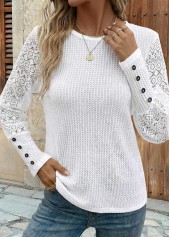 White Patchwork Long Sleeve Round Neck T Shirt