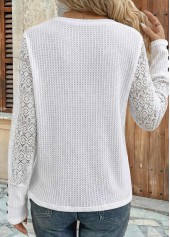 White Patchwork Long Sleeve Round Neck T Shirt | thumb picture 