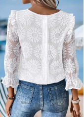 White Patchwork 3/4 Sleeve Round Neck Blouse | thumb picture 