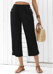 Black Straight Leg Elastic Waist High Waisted Pants | thumb picture 