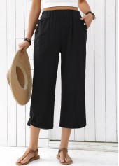 Black Straight Leg Elastic Waist High Waisted Pants