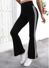 Black Striped Flare Leg Elastic Waist High Waisted Pants