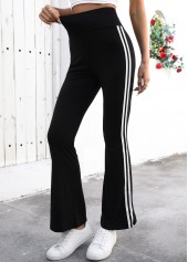 Black Striped Flare Leg Elastic Waist High Waisted Pants | thumb picture 