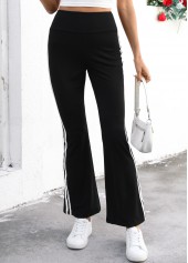 Black Striped Flare Leg Elastic Waist High Waisted Pants | thumb picture 