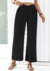 Black Flowy Wide Leg Elastic Waist High Waisted Pants | thumb picture 