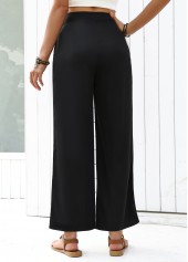 Black Flowy Wide Leg Elastic Waist High Waisted Pants | thumb picture 