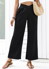 Black Flowy Wide Leg Elastic Waist High Waisted Pants | thumb picture 