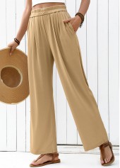 Light Camel Flowy Wide Leg Elastic Waist Pants