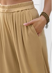 Light Camel Flowy Wide Leg Elastic Waist Pants | thumb picture 