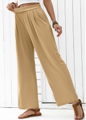 Light Camel Flowy Wide Leg Elastic Waist Pants | thumb picture 
