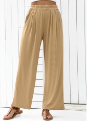 Light Camel Flowy Wide Leg Elastic Waist Pants | thumb picture 