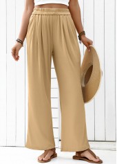 Light Camel Flowy Wide Leg Elastic Waist Pants | thumb picture 