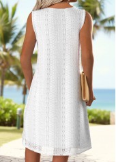 White Short Tuck Stitch Round Neck Dress | thumb picture 