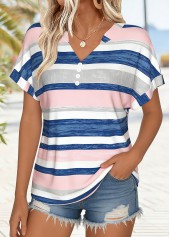 Light Pink Tummy Coverage Striped Short Sleeve T Shirt | thumb picture 