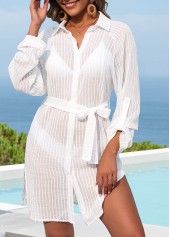 Tummy Coverage White Long Sleeve Cover Up