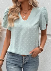 Mint Green Tummy Coverage Short Sleeve V Neck Blouse | thumb picture 
