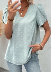 Mint Green Tummy Coverage Short Sleeve V Neck Blouse | thumb picture 