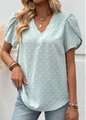 Mint Green Tummy Coverage Short Sleeve V Neck Blouse
