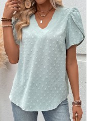 Mint Green Tummy Coverage Short Sleeve V Neck Blouse | thumb picture 